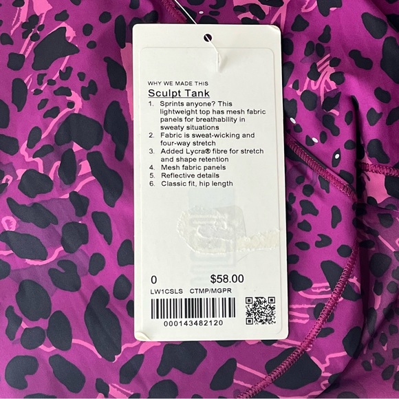 LULULEMON NWT SCULPT TANK TOP CHEETAH CAMO MAGENTA PURPLE MULTI SPOT 0 2 - Picture 7 of 12